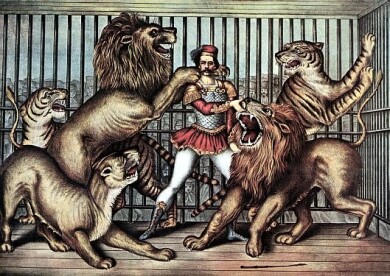 Vintage_Circus_Posters_Lion_Tamer_In_Cage_With_Lions_Circus_Poster