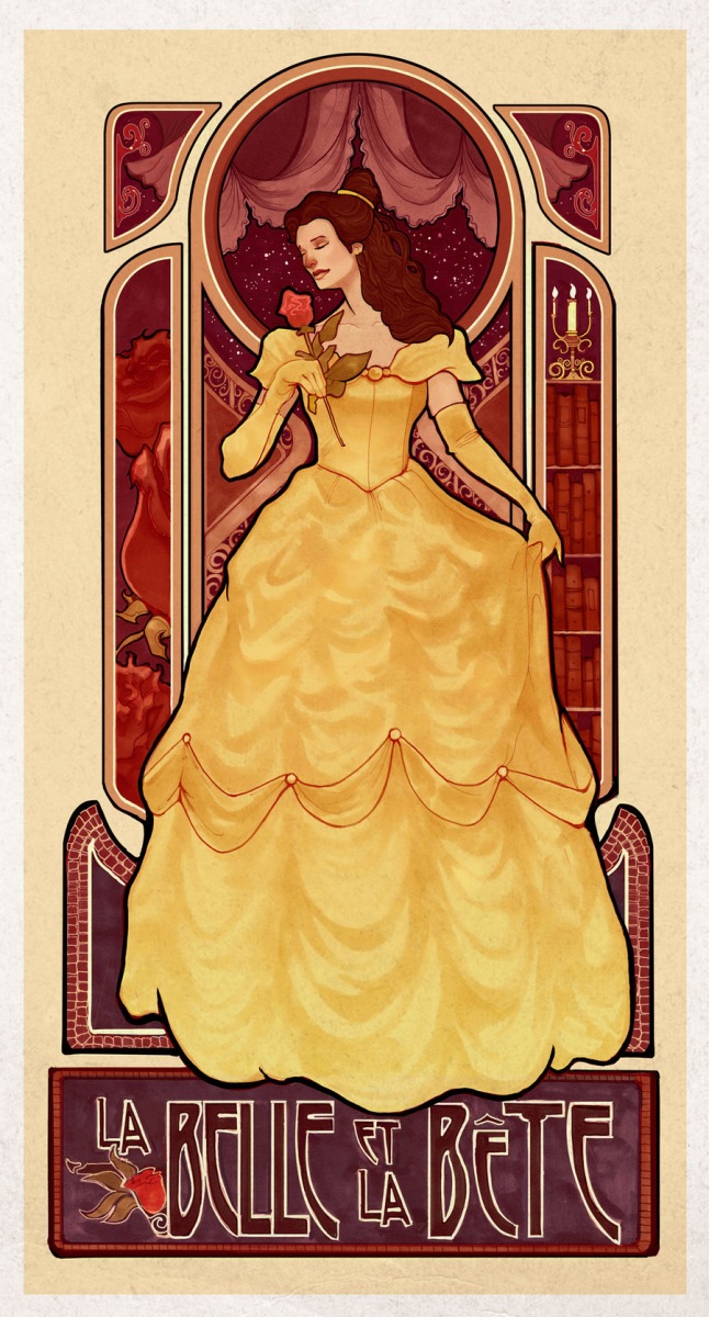 art_nouveau_inspired_beauty_and_the_beast_poster_by_browniedjhs-d64eb5i