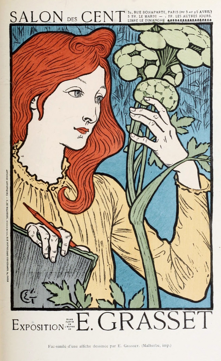 eugene-grasset-art-nouveau-print-woman-observing-flowers