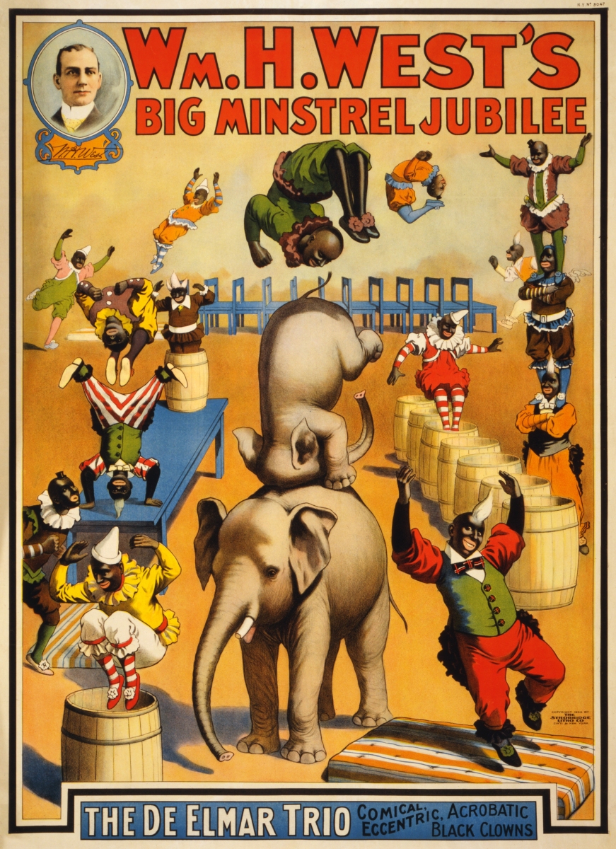 Vintage_Circus_Posters_Wm._H._Wests_Big_Minstrel_Jubilee_The_De_Elmar_Trio_vaudeville_poster_1900