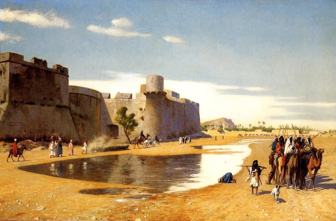 Gerome_Jean_Leon_An_Arab_Caravan_outside_a_Fortified_Town_Eg
